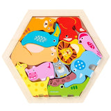 Puzzle Montessori en bois naturel HexaPuzzle, éducatif pour l'éveil des tout-petits, facilitant la reconnaissance des formes et des couleurs.