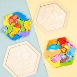 Puzzle Montessori en bois naturel HexaPuzzle, éducatif pour l'éveil des tout-petits, facilitant la reconnaissance des formes et des couleurs.