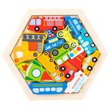 Puzzle Montessori en bois naturel HexaPuzzle, éducatif pour l'éveil des tout-petits, facilitant la reconnaissance des formes et des couleurs.