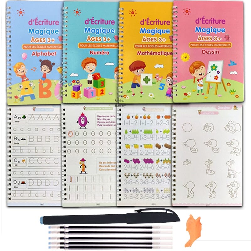 Generic Pack 4 livres Réutilisable de calligraphie magique pour enfants,  cahier d'écriture pour bébé, jouet (sank magic) à prix pas cher