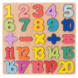 Ensemble de puzzles éducatifs SchoolPuzzle™ avec lettres alphabétiques et chiffres en bois naturel pour l'apprentissage ludique des enfants.