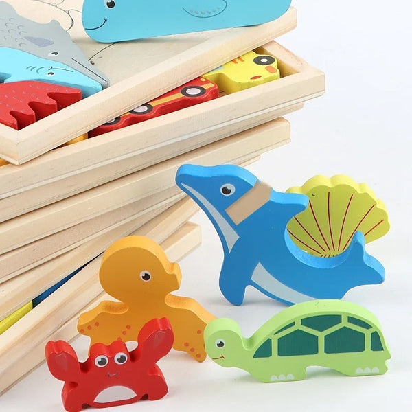 Puzzle Montessori en bois naturel SmartPuzzle, éducatif pour l'éveil des tout-petits, facilitant la reconnaissance des formes et des couleurs.